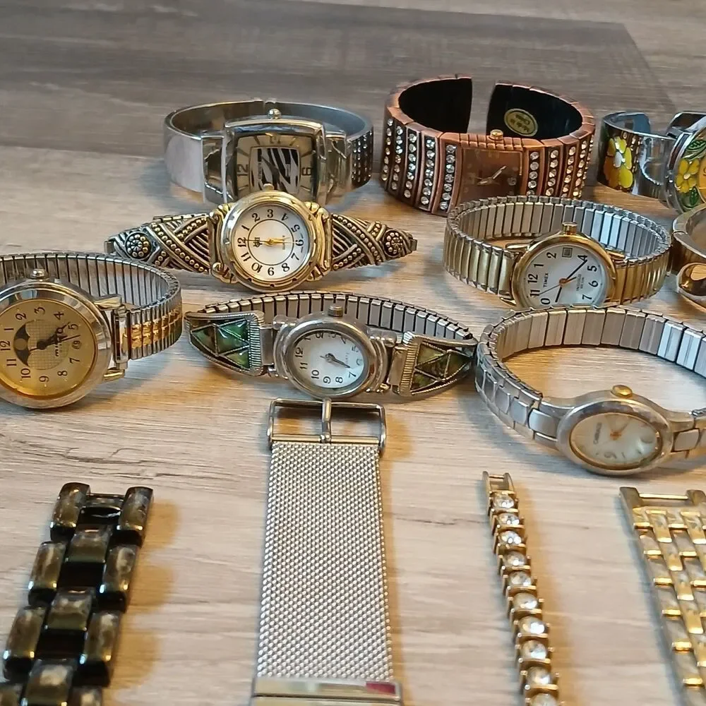 Lot 35+ Watches Parts/Repair ALL Metal Timex Fossil Chico's NY&C Rumours Lorus